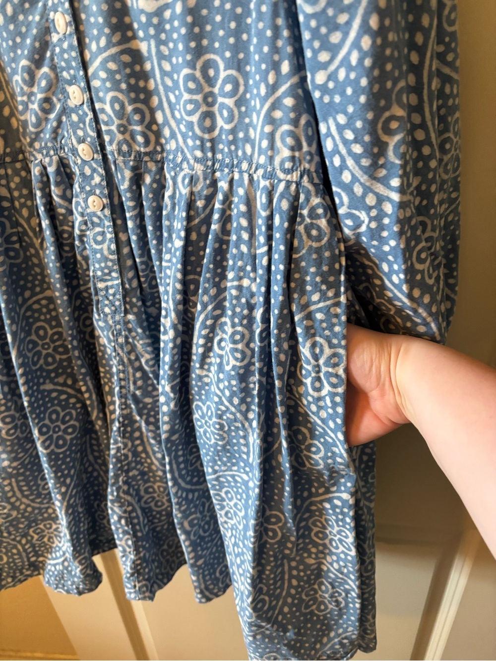 Madewell Bubble-Sleeve Button-Front Mini Dress in Indigo Paisley Medium EUC RARE - Picture 10 of 11